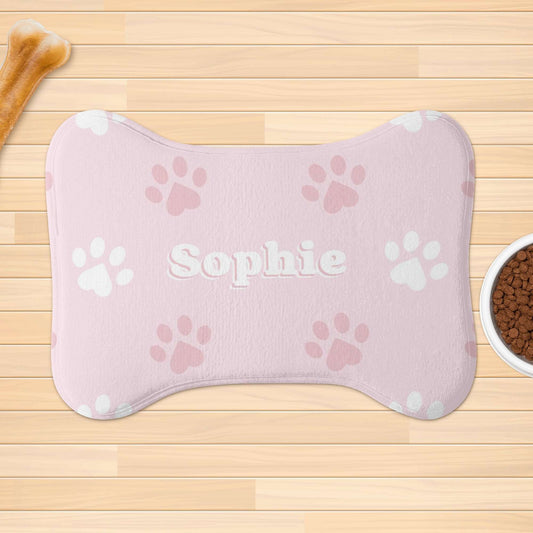 Pink Paw Print Pet Food Mat